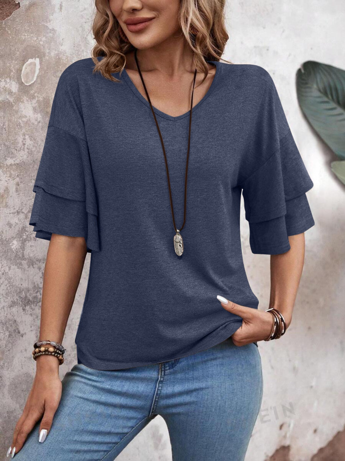 Ella | Halbarm-Bluse mit V-Ausschnitt