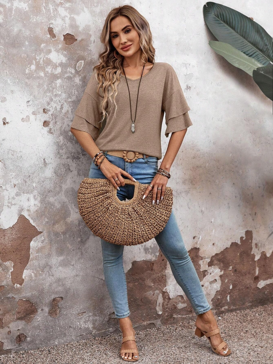 Ella | Halbarm-Bluse mit V-Ausschnitt