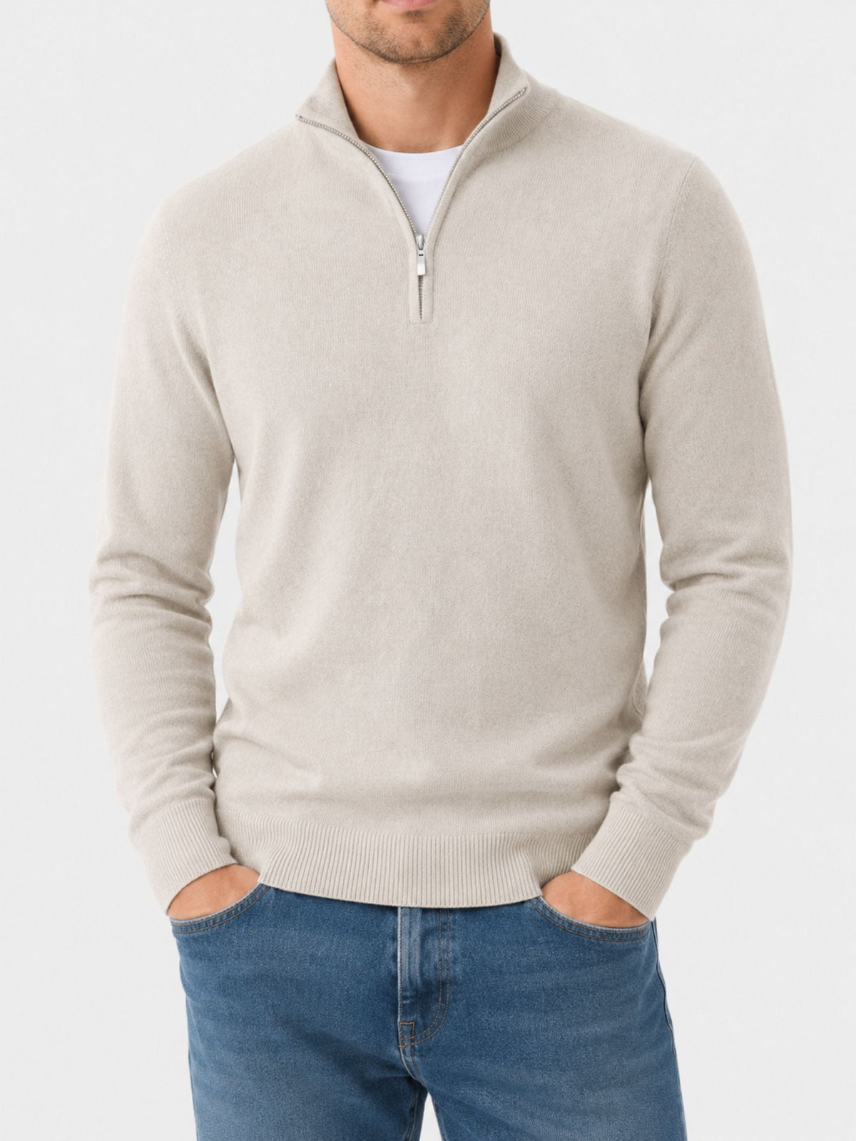 Herren warmer Pullover mit V Ausschnitt und Reißverschluss