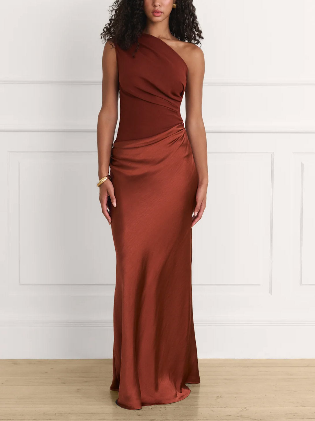One Shoulder plissiertes Party Maxikleid