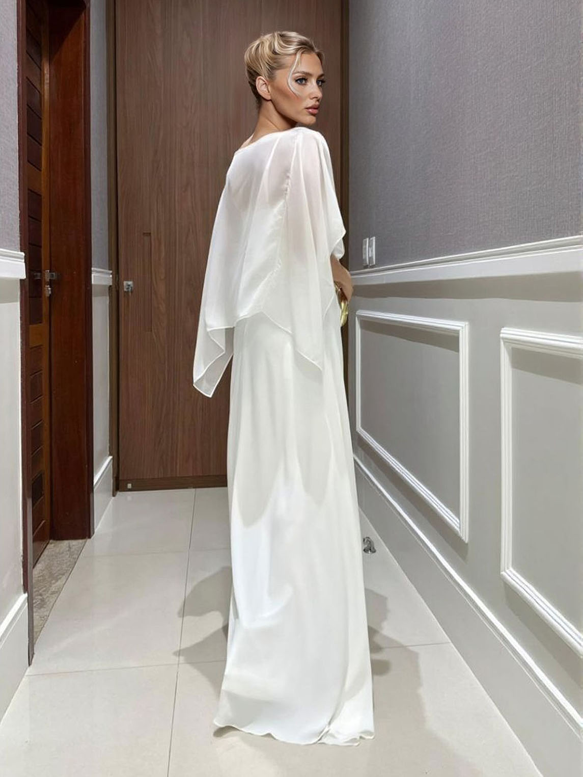 Chiffon Cape Top und weite Hose Zweiteiler Set