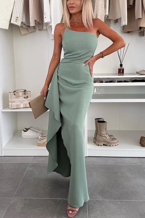 Damen One Shoulder Maxi Cami Kleid mit Drapierung und Schlitz