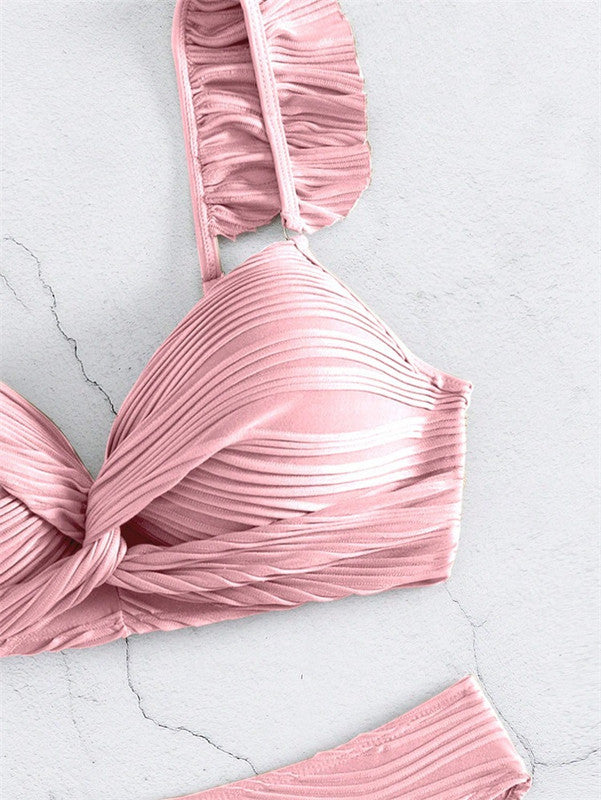 Einfarbiges Twist-Bikini-Set