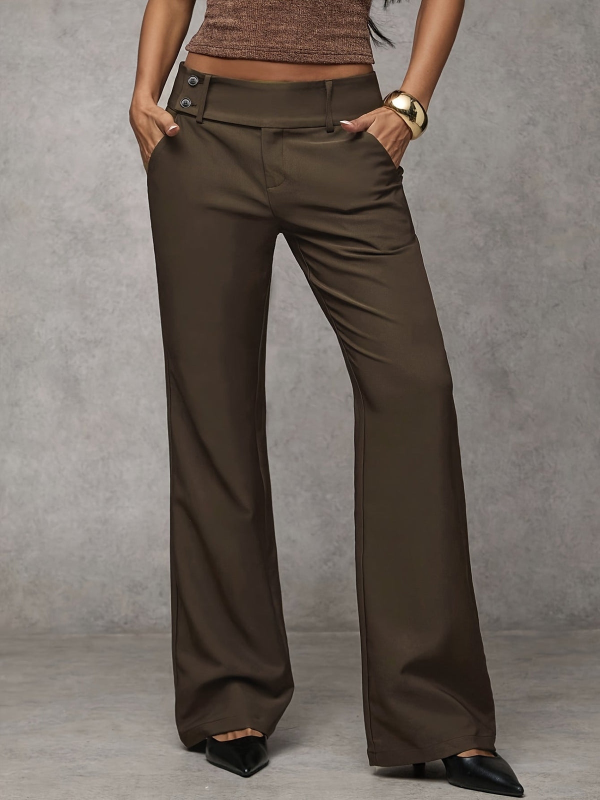 Damen Stoffhose weit mit Knopfverschluss
