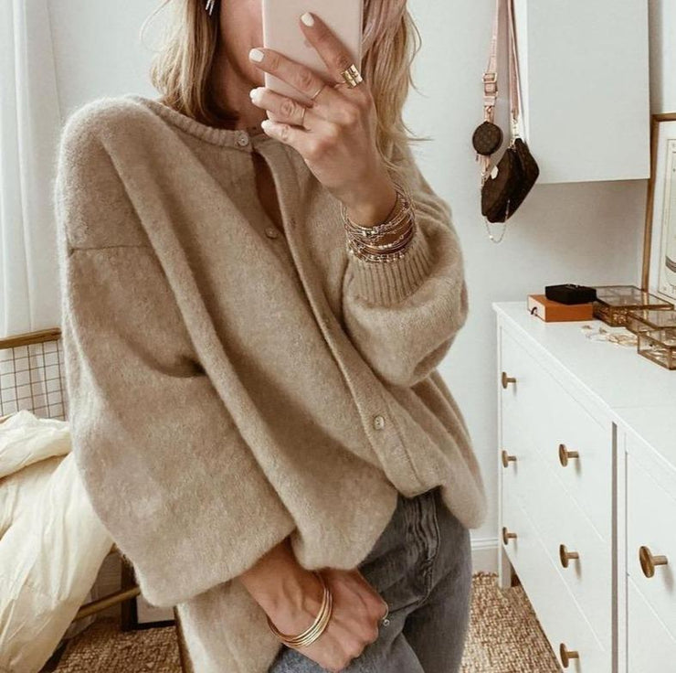 Damen Langarm Cardigan mit Knopfleiste