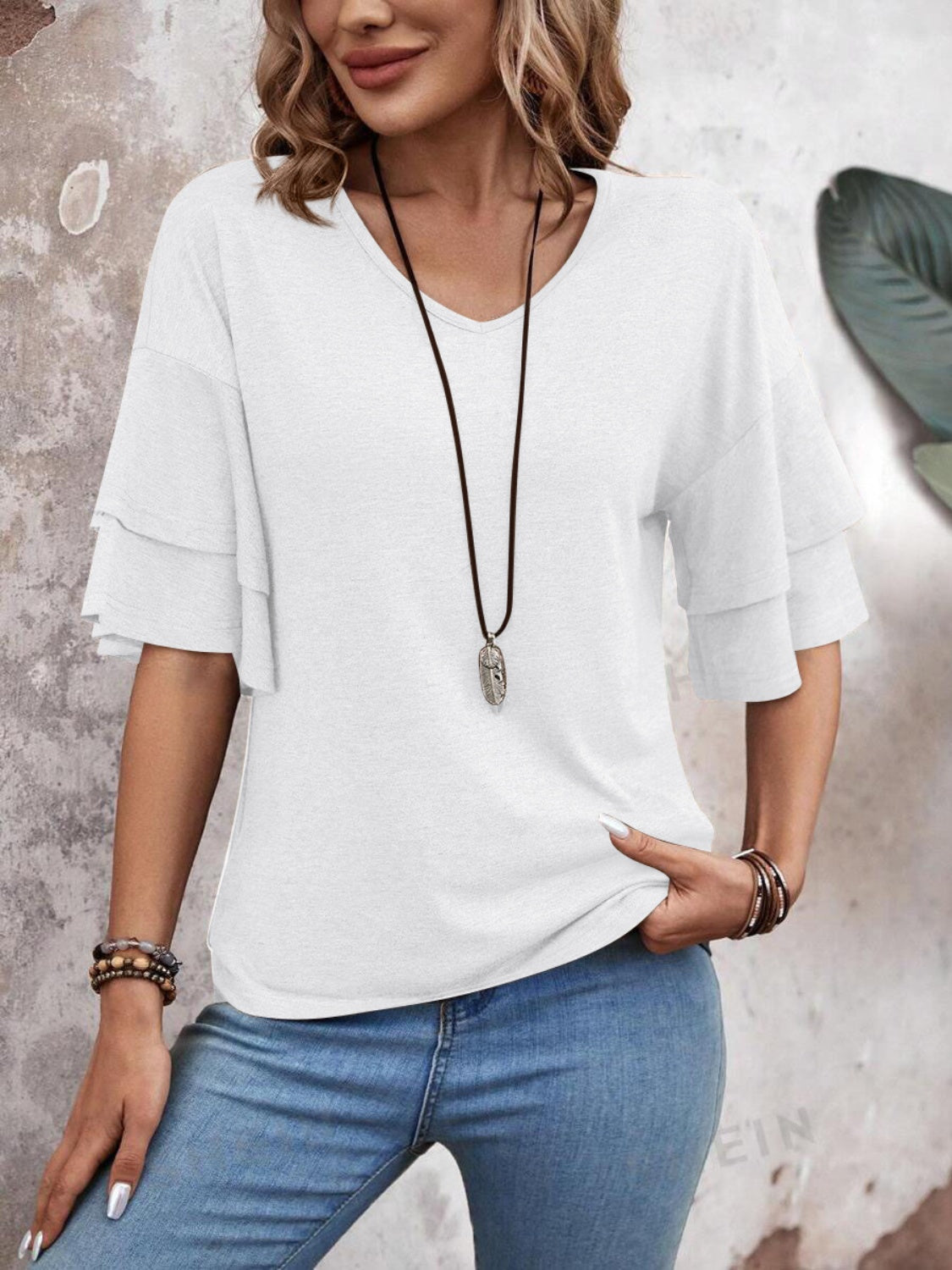 Ella | Halbarm-Bluse mit V-Ausschnitt