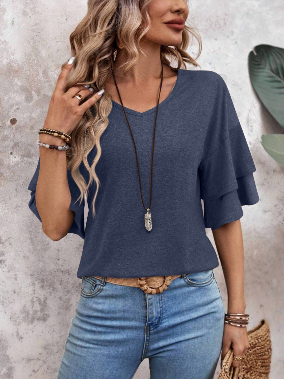 Ella | Halbarm-Bluse mit V-Ausschnitt