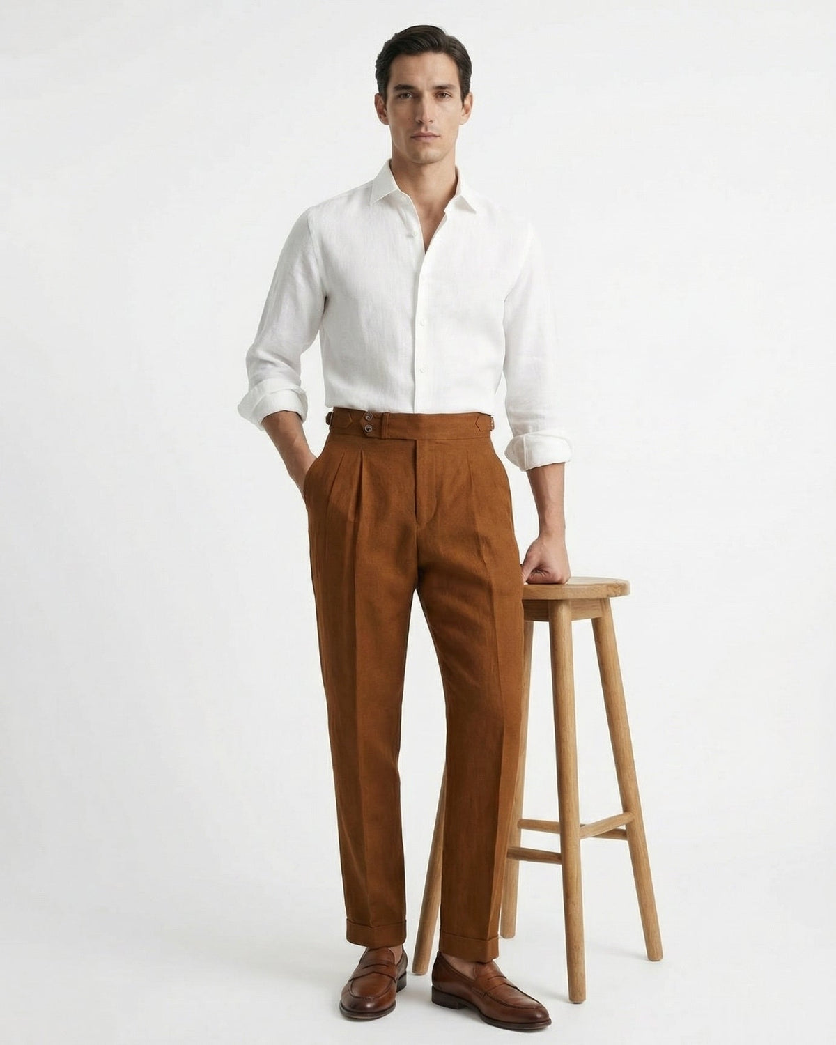 Herren Leinenhose mit hohem Bund