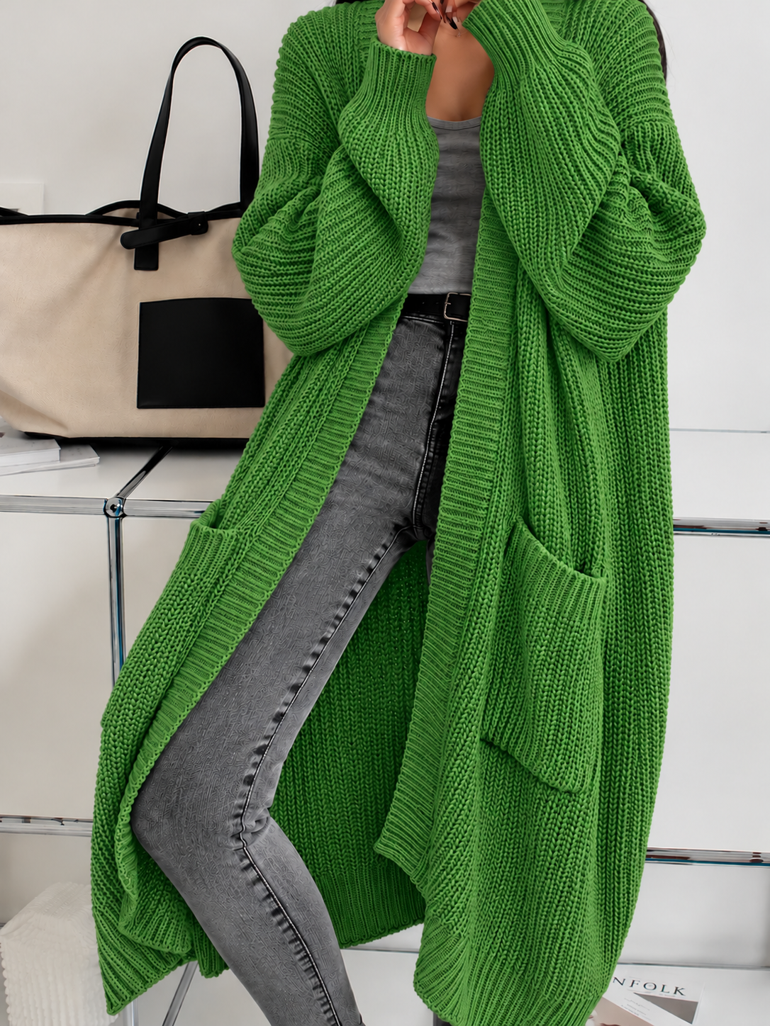 Damen Langcardigan oversize mit Rippstrick