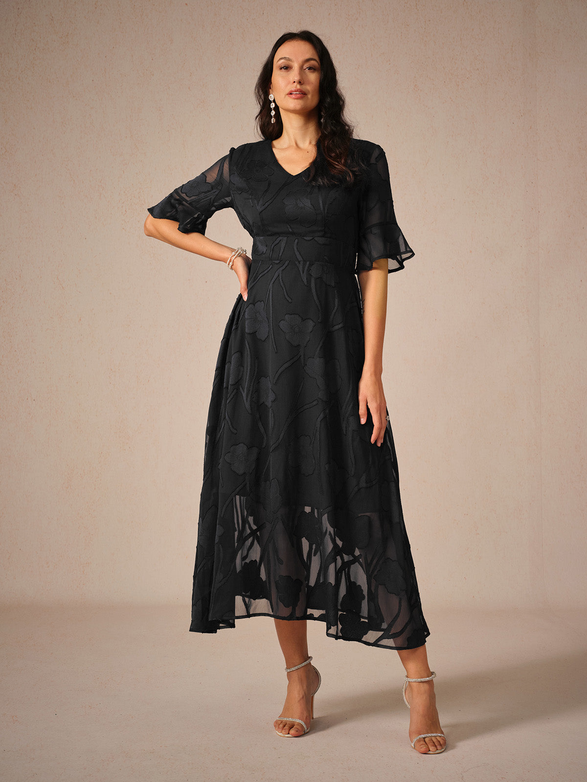 Aishana Damen kurzarm bedrucktes Midi Kleid