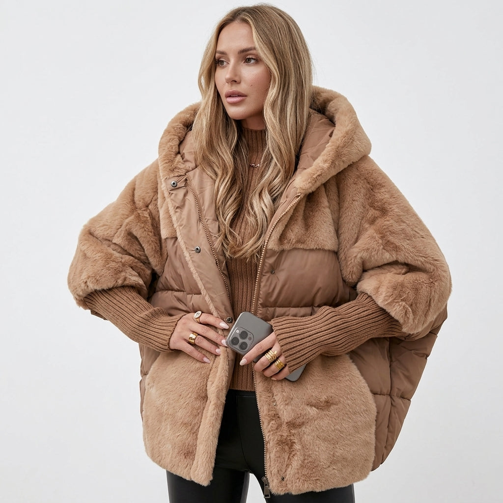 Damen Steppjacke mit Kapuze und Fleecebesatz
