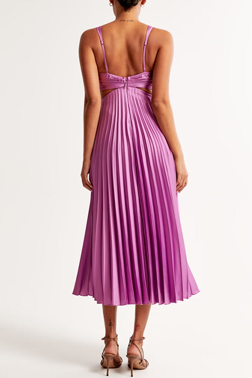 Damen Maxikleid mit V-Ausschnitt Taillen-Cut-Out ärmellos und plissiert