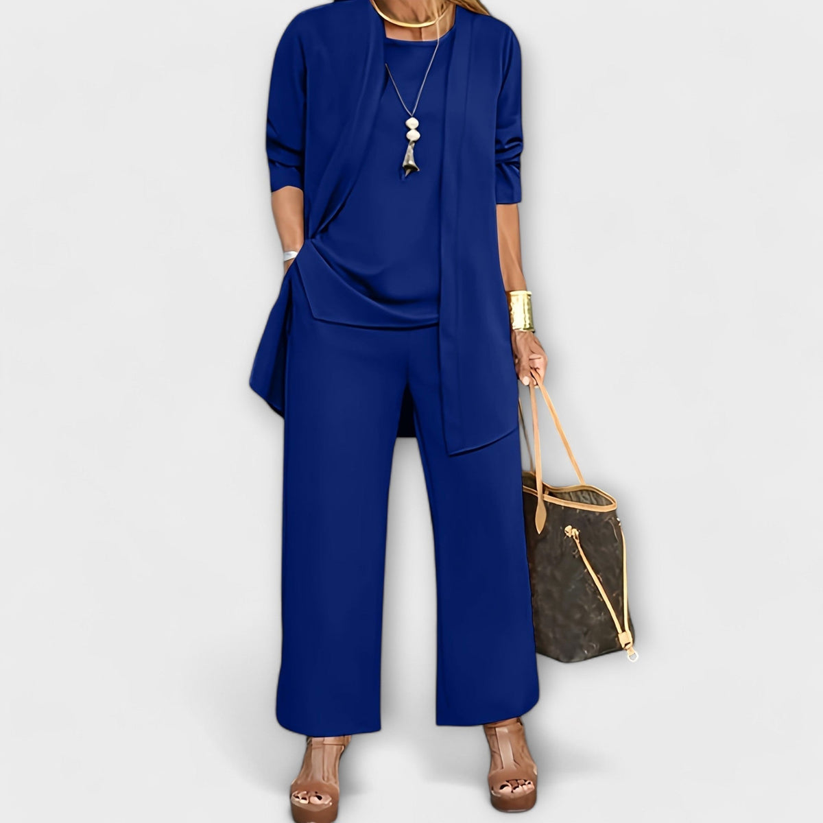 Damen dreiteiliges Set mit Weitbein Hose