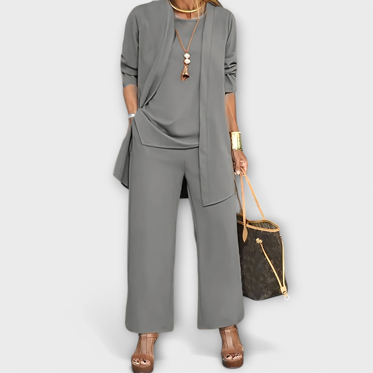 Damen dreiteiliges Set mit Weitbein Hose