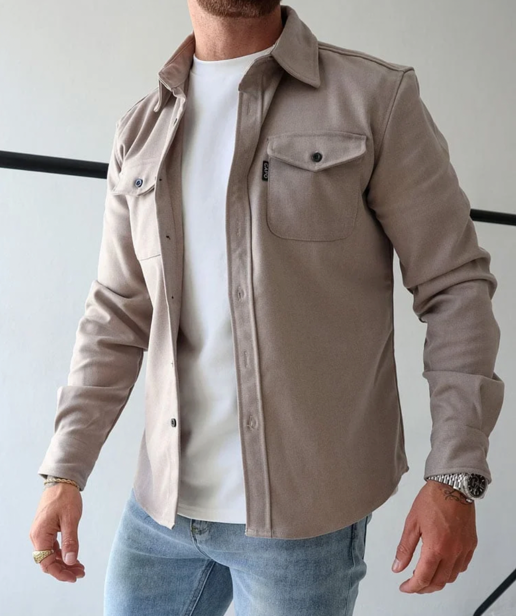 Herren Hemdjacke mit Knopfleiste Brusttaschen lässig