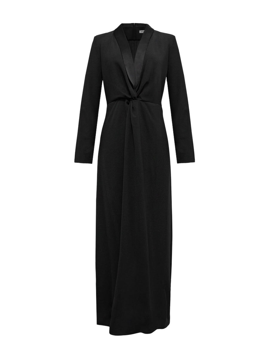 Langarm-Skinny-Maxikleid mit tiefem V-Ausschnitt – Unifarben