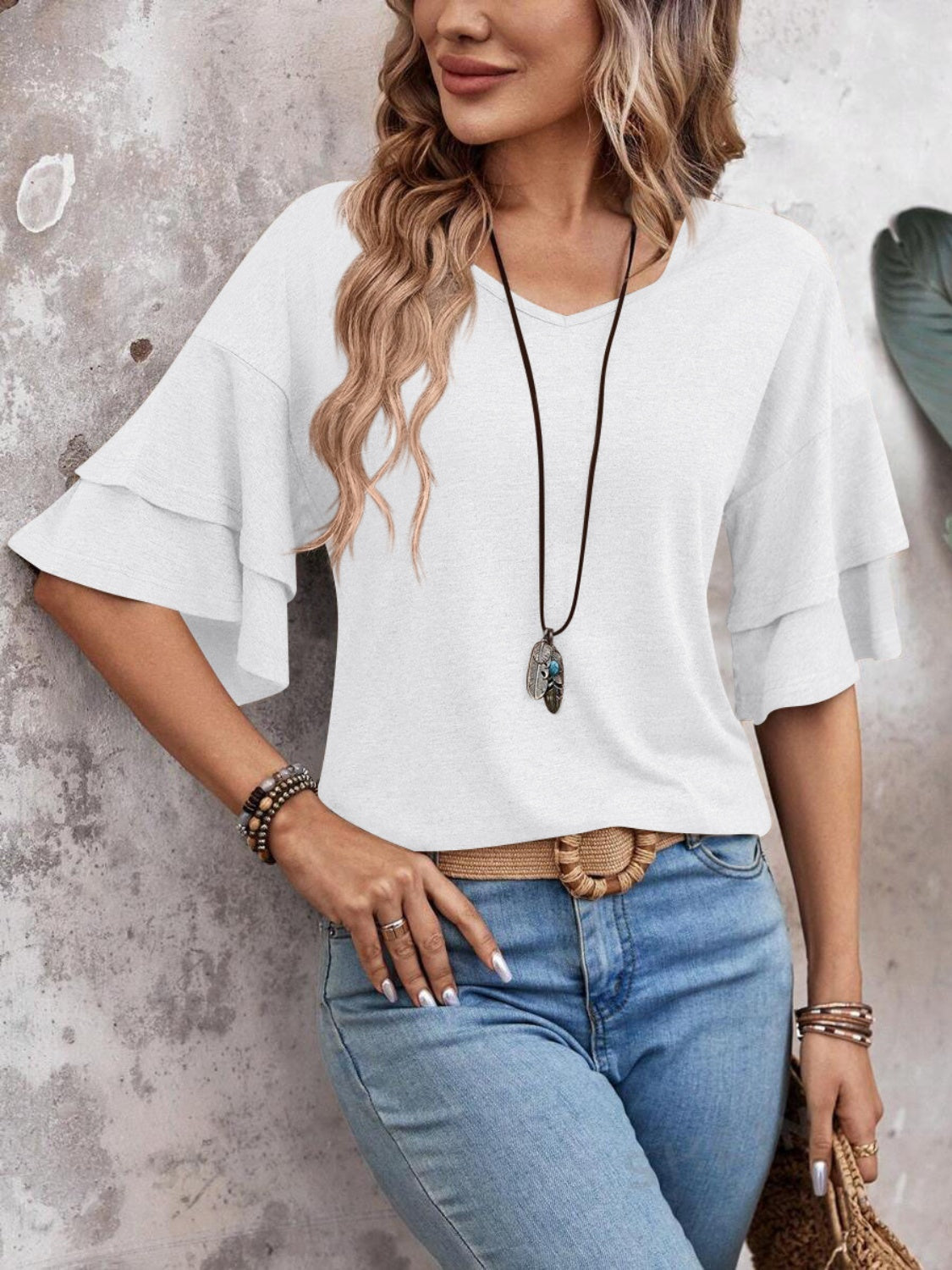 Ella | Halbarm-Bluse mit V-Ausschnitt