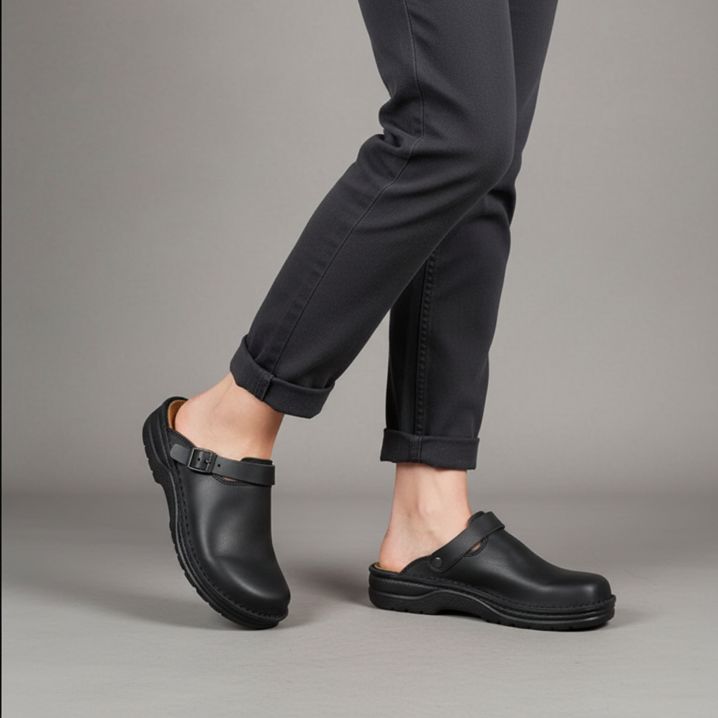 Orion Damen Leder Clogs mit orthopädischer Sohle