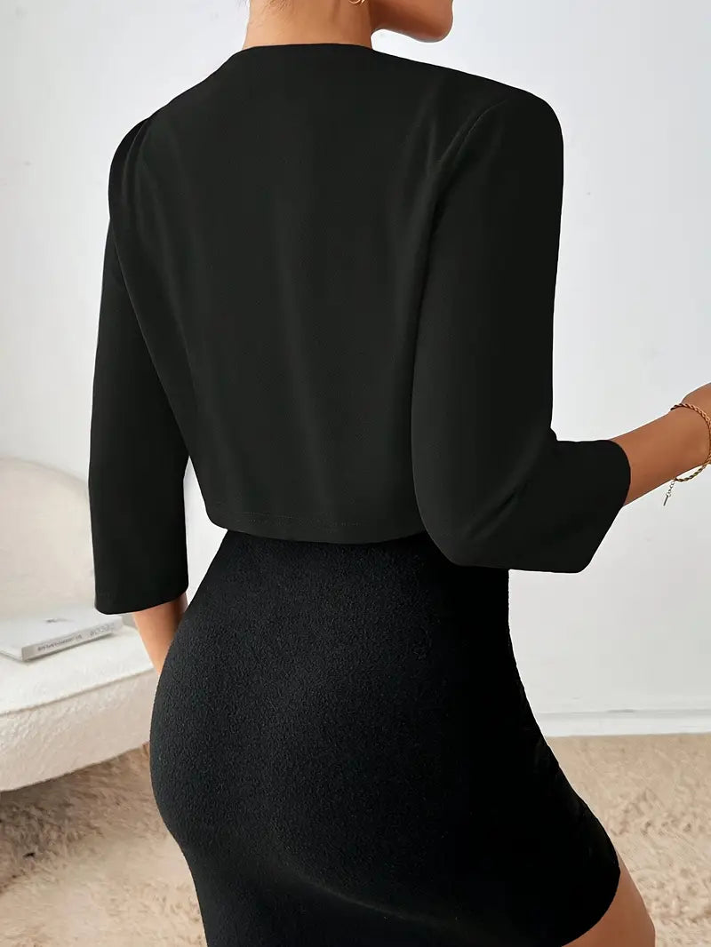 Damen kurzer Blazer mit offener Vorderseite und Dreiviertelärmeln