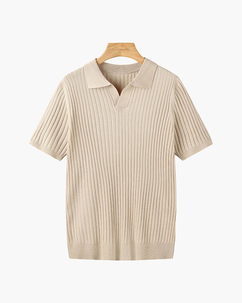Herren Strickpoloshirt mit kurzen Ärmeln