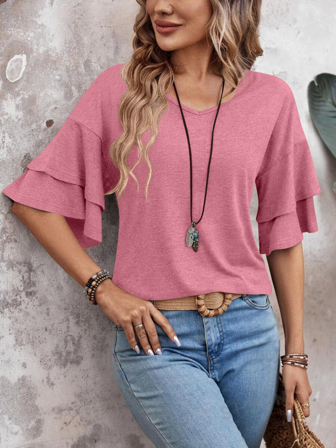 Ella | Halbarm-Bluse mit V-Ausschnitt