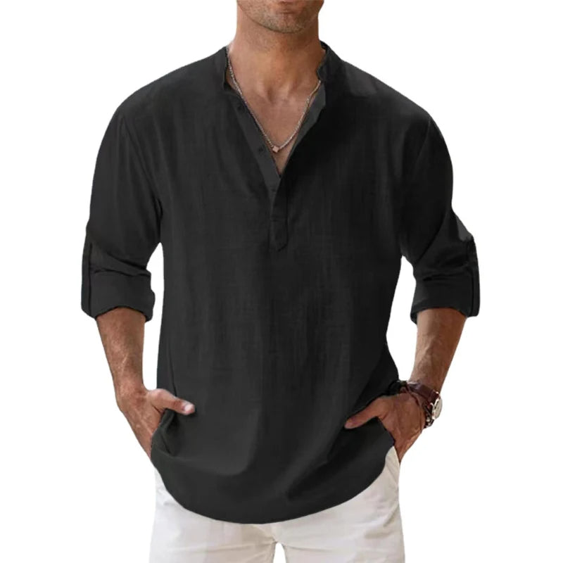 Herren Leinen Henley Shirt Relaxed Fit für den Sommer