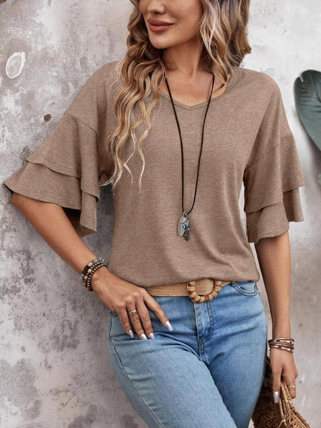 Ella | Halbarm-Bluse mit V-Ausschnitt
