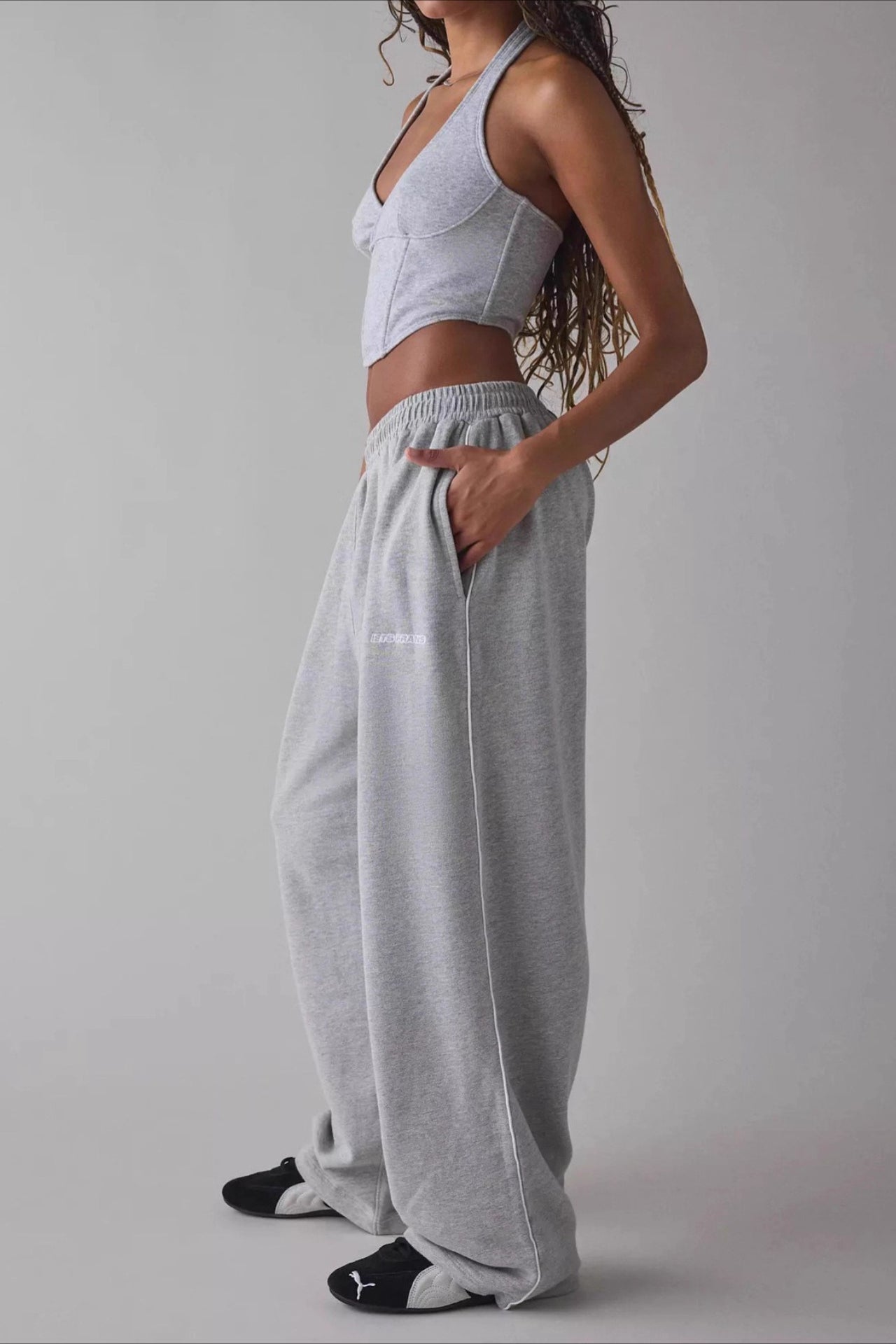 Lange bestickte Relax Strickhose mit elastischem Bund