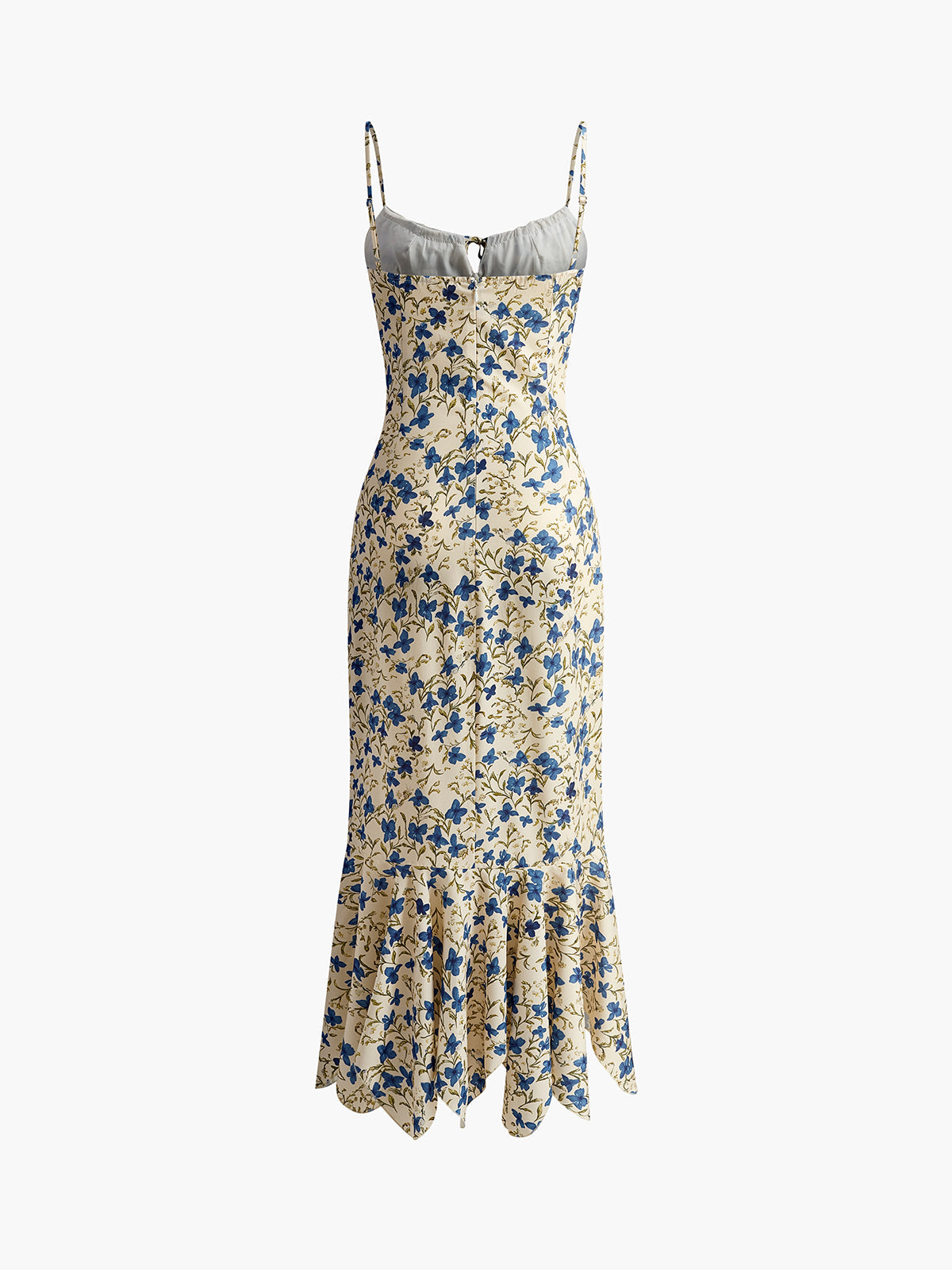 Bedrucktes geknotetes Langkleid mit unregelmäßigem Saum