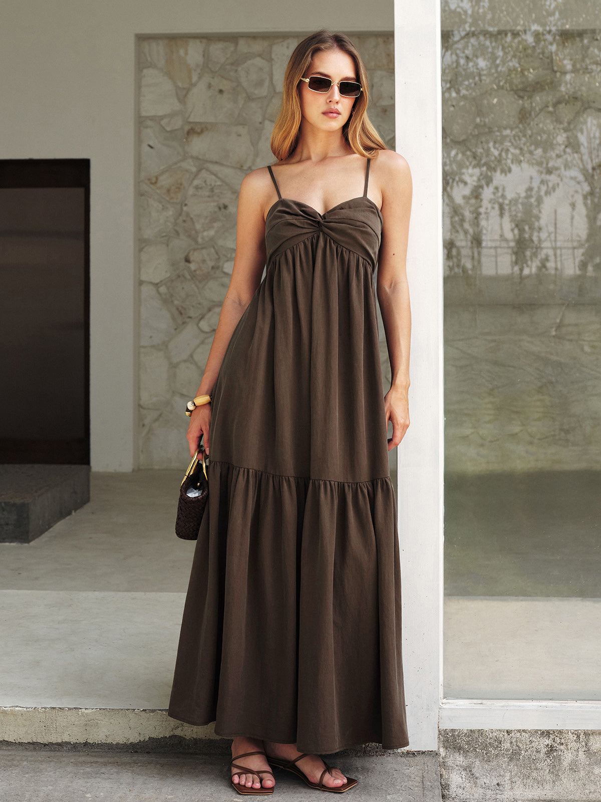 Gedrehter Vorderteil Träger Maxikleid