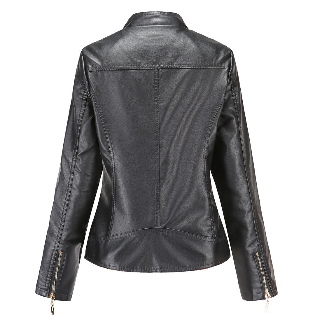 Damen Lederjacke mit Stehkragen und Reißverschluss