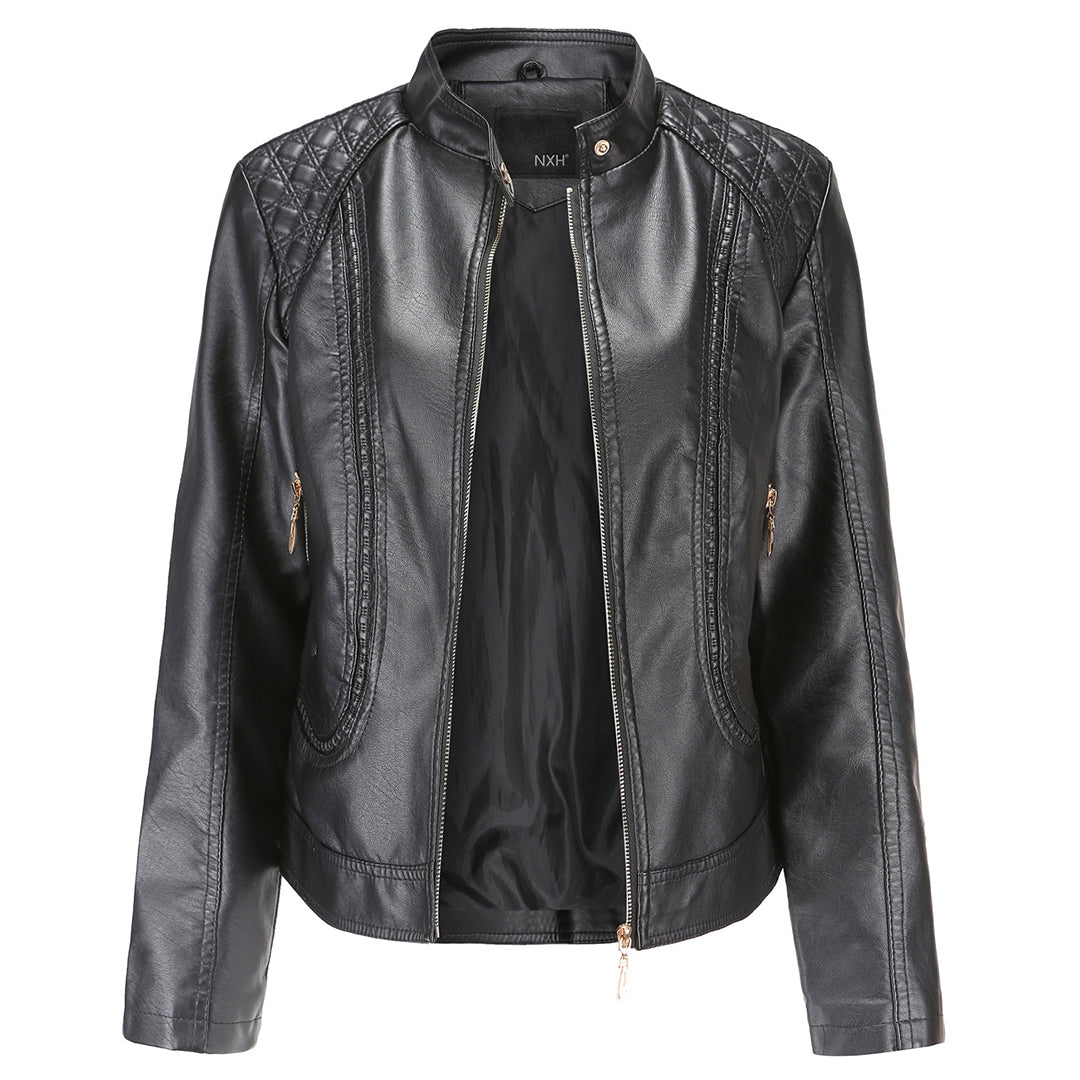 Damen Lederjacke mit Stehkragen und Reißverschluss