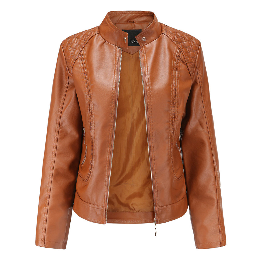 Damen Lederjacke mit Stehkragen und Reißverschluss