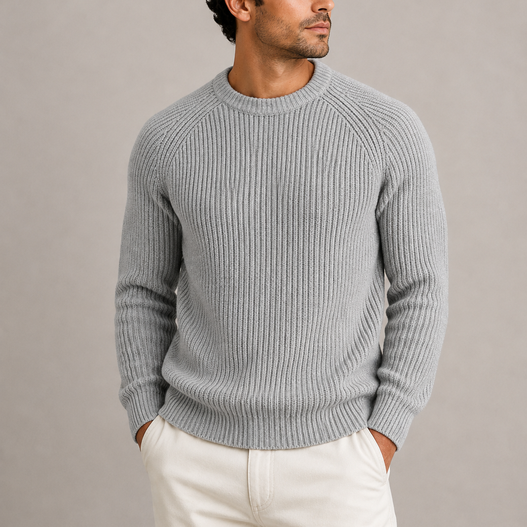 Herren Strickpullover mit Rundhals und Rippstrick