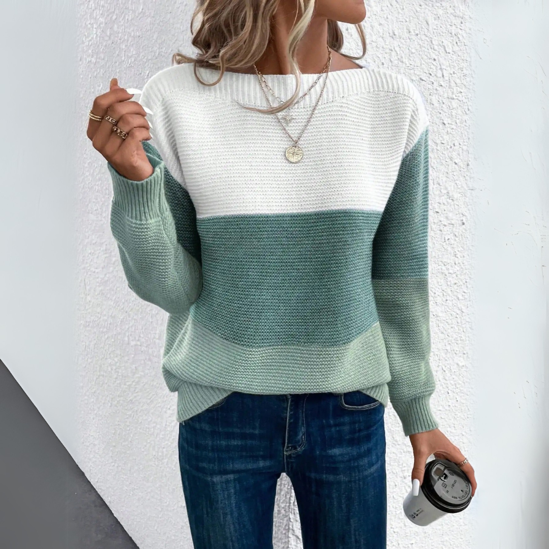 Pullover Damen Colourblock mit U Boot Ausschnitt