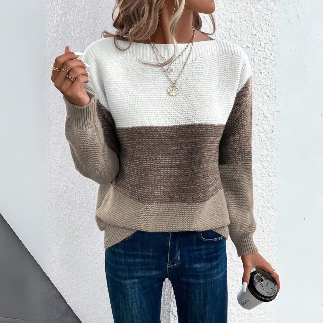 Pullover Damen Colourblock mit U Boot Ausschnitt