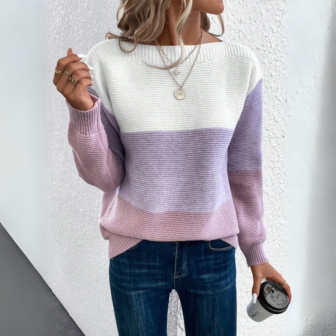 Pullover Damen Colourblock mit U Boot Ausschnitt