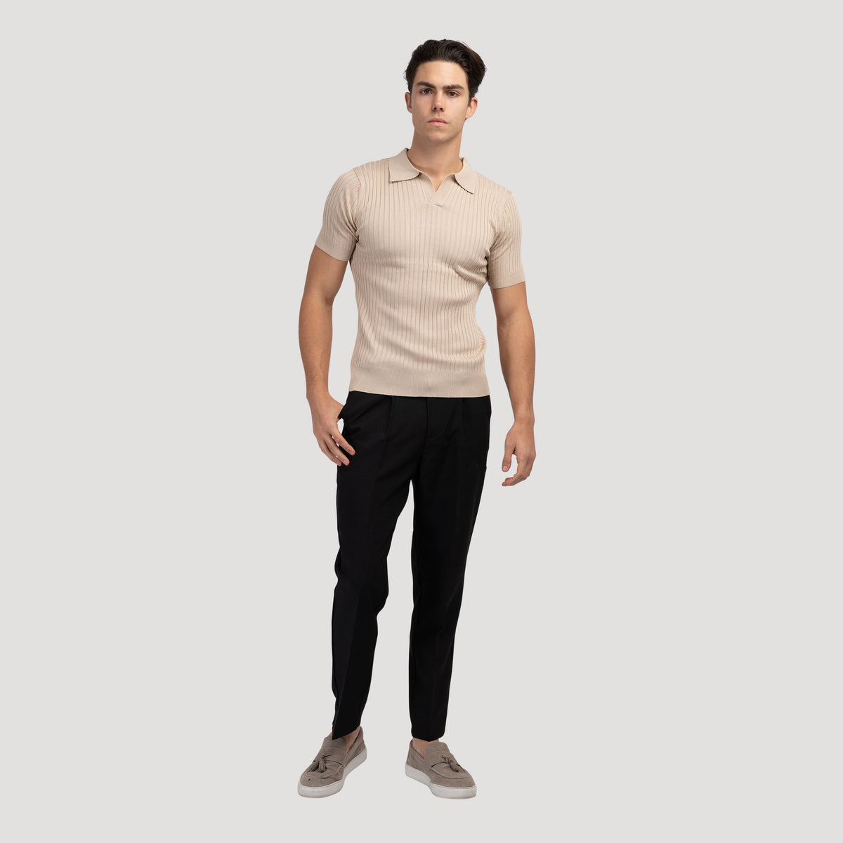 Herren Strickpoloshirt mit kurzen Ärmeln