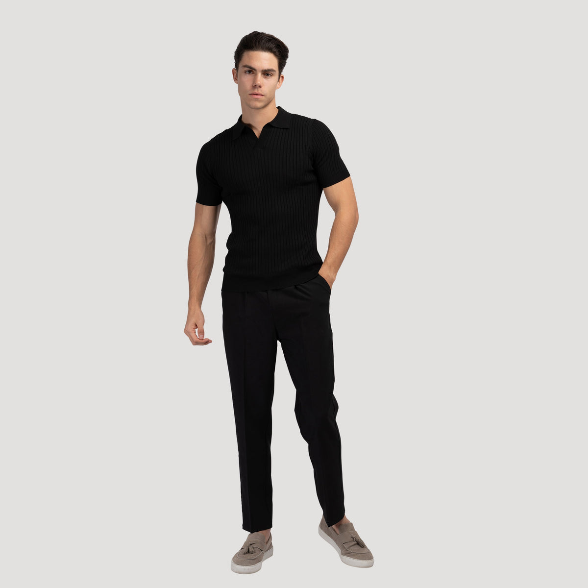 Herren Strickpoloshirt mit kurzen Ärmeln