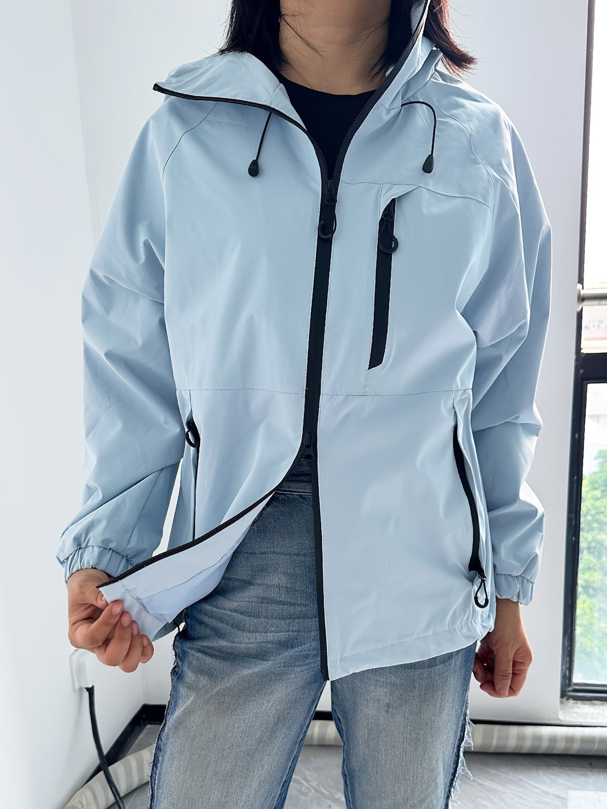 Damenjacke Winddicht mit Kapuze Langarm für Outdoor-Aktivitäten