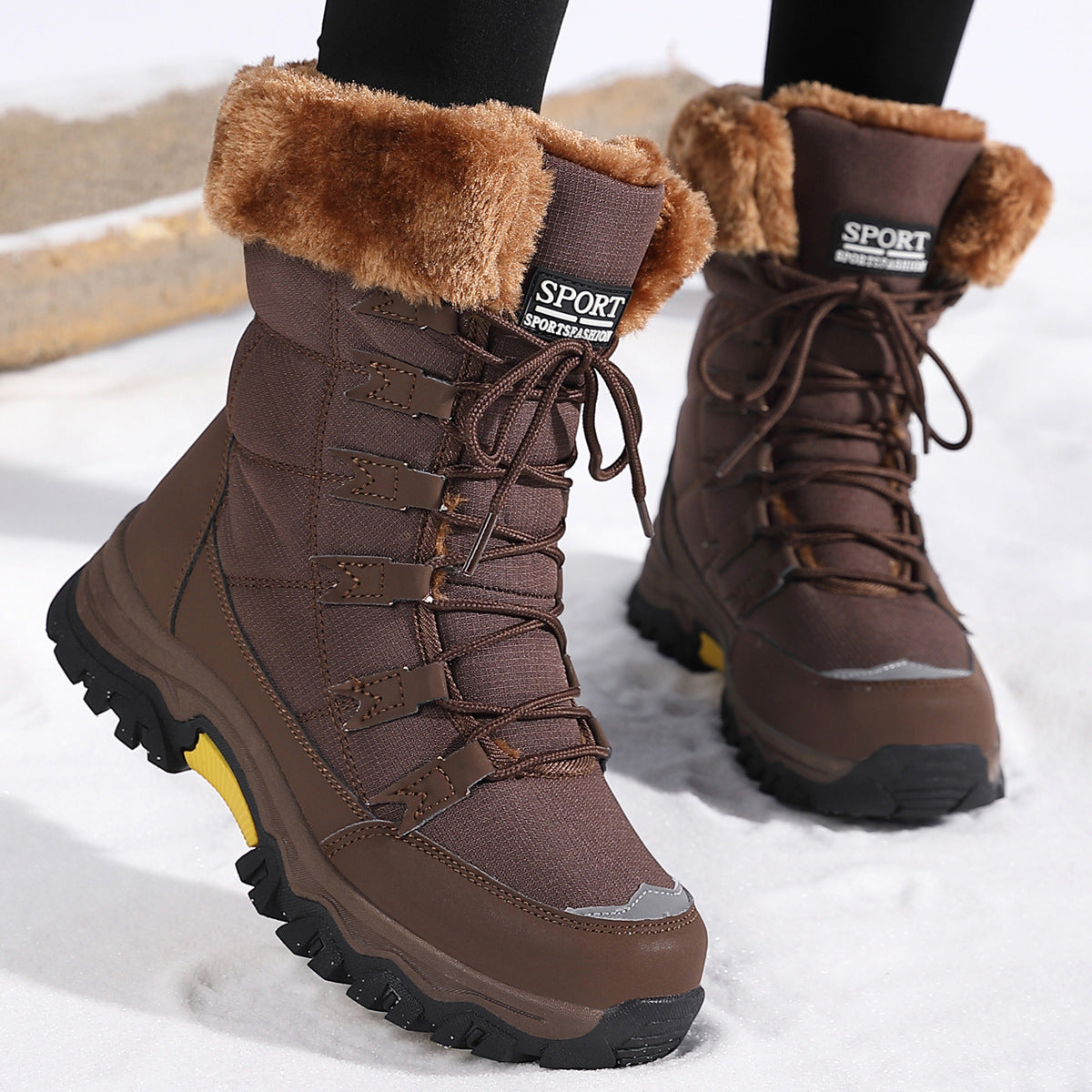 Damen wasserdichte Winterstiefel mit Kunstfellfutter