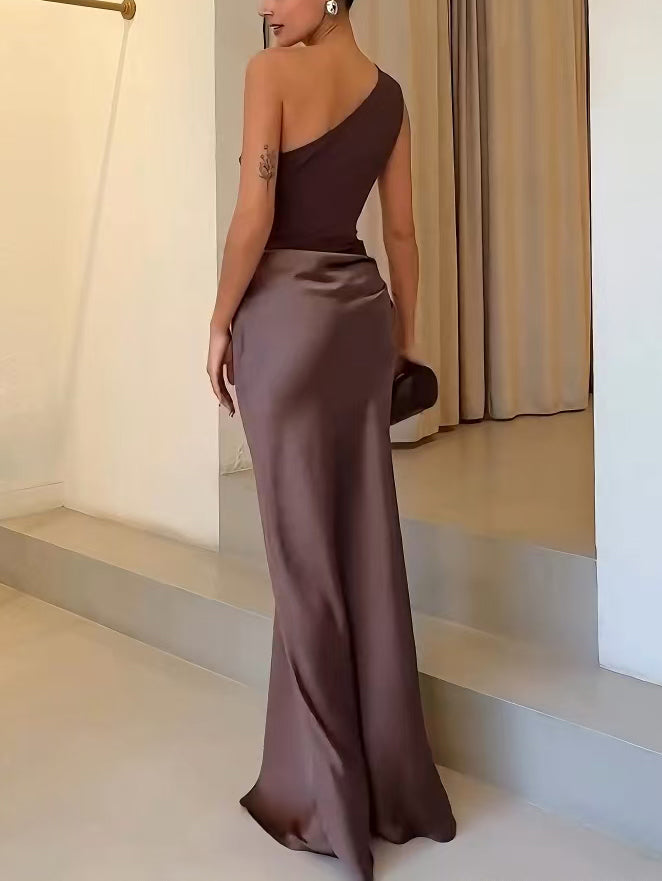 One Shoulder plissiertes Party Maxikleid