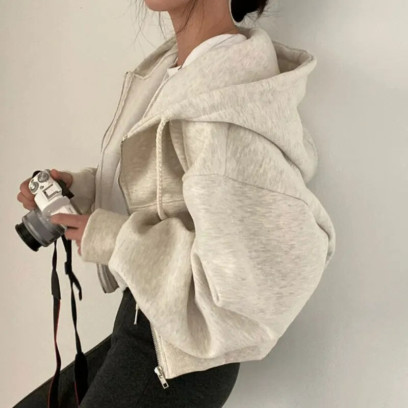 Damen Oversized Kapuzenjacke mit Reißverschluss