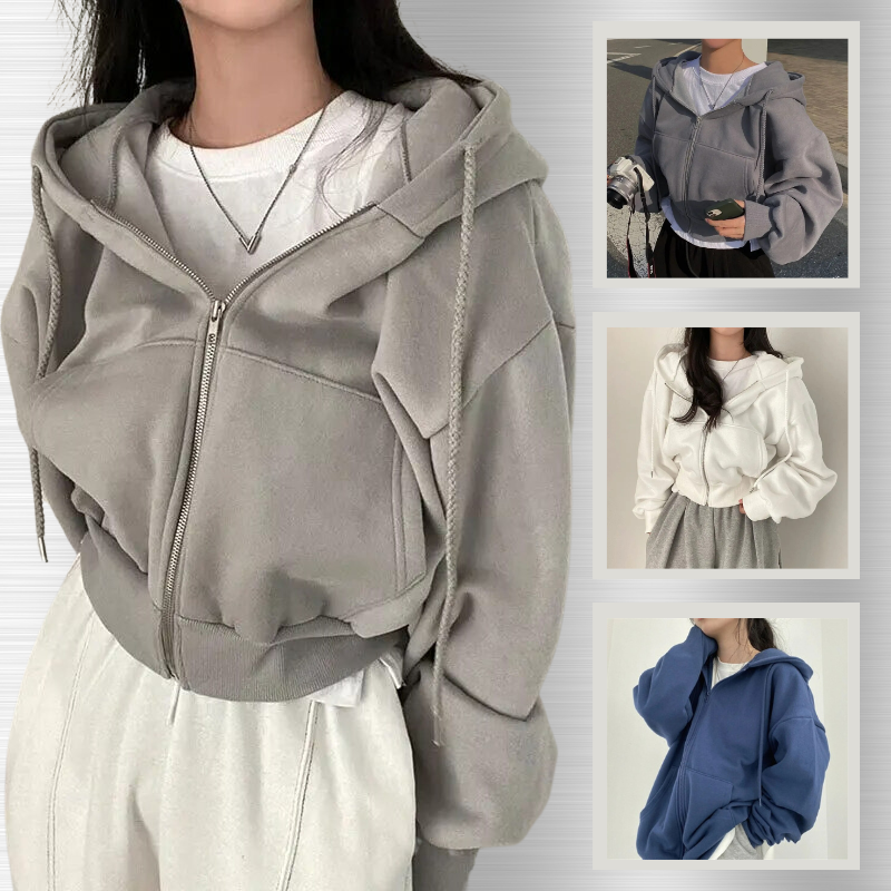 Damen Oversized Kapuzenjacke mit Reißverschluss