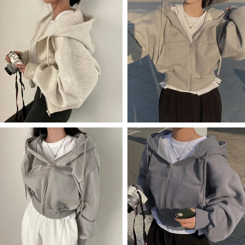 Damen Oversized Kapuzenjacke mit Reißverschluss