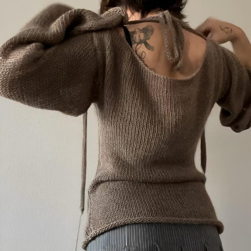 Rückenfrei Strickpullover mit Schlagärmeln