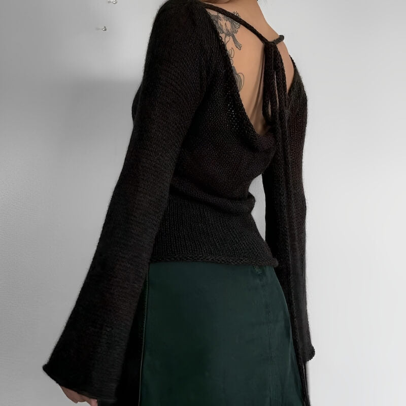 Rückenfrei Strickpullover mit Schlagärmeln