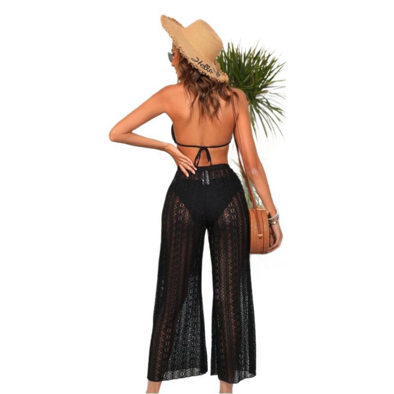 Damen Halterneck Triangle Bikini Set mit Cover Up Hose