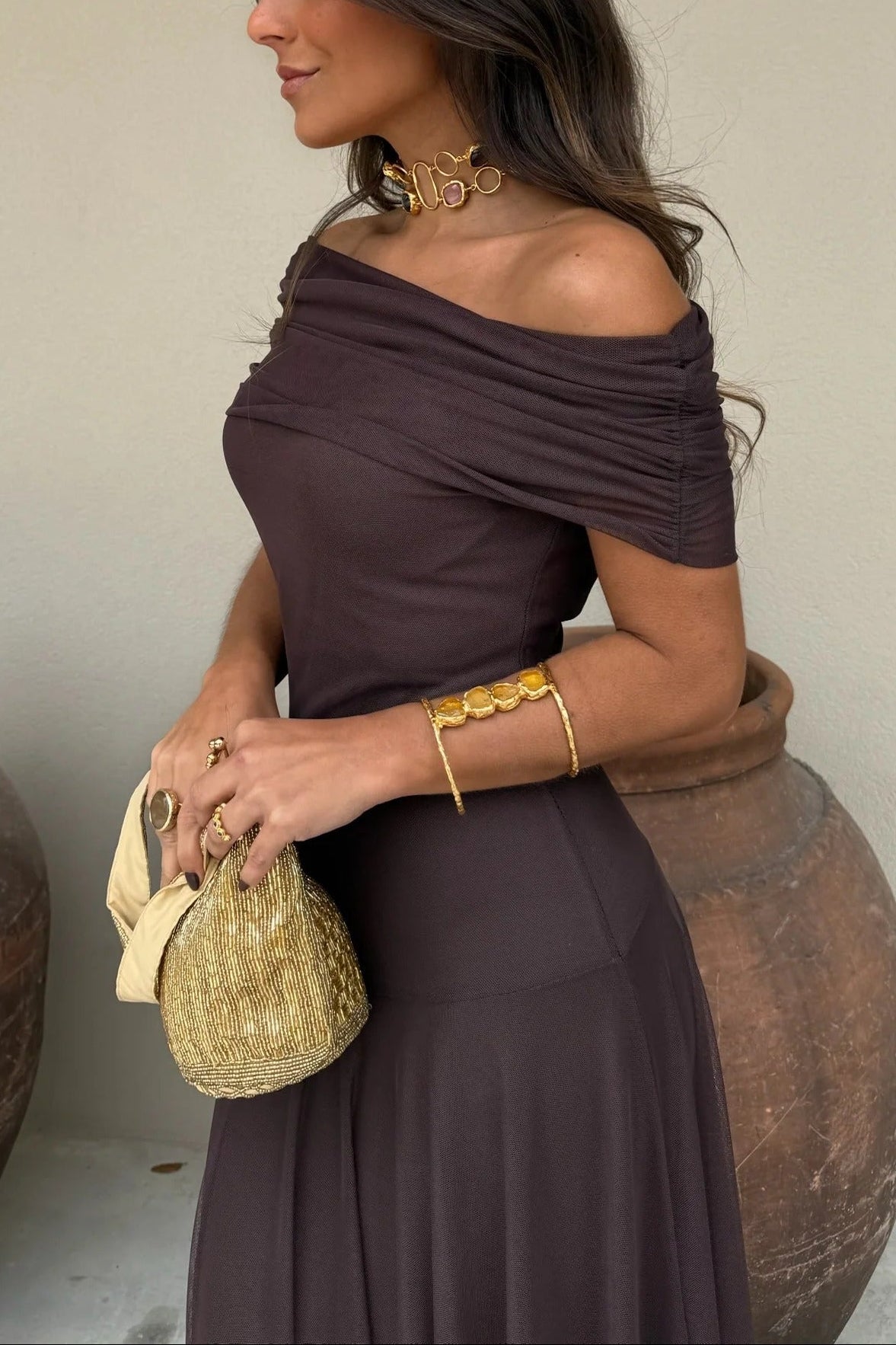 Brittany Damen One-Shoulder Mesh-Maxikleid für den Sommer