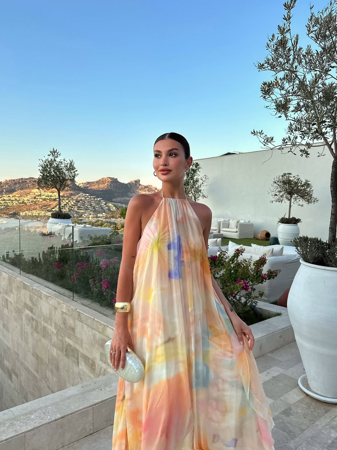 Corinna Damen bedrucktes Halterneck-Maxikleid